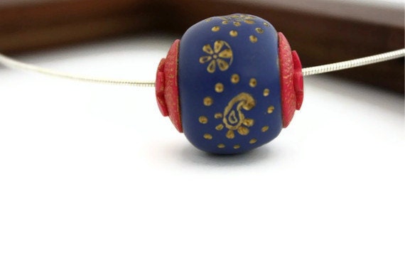 Paisley necklace sodalite blue pink polymer clay jewelry Ethnic