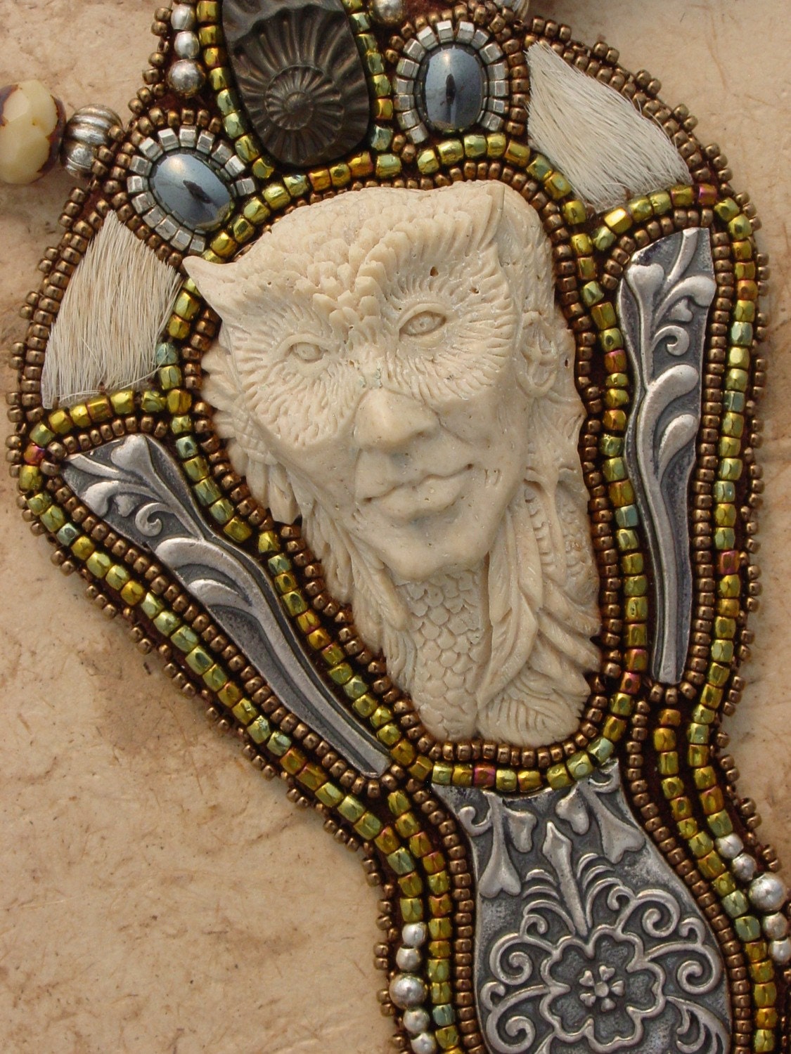 Mammoth Bone Owl man Necklace