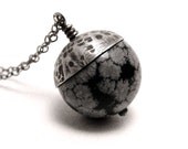 Obsidian Pendant - black acorn necklace - natural sterling silver and gemstone jewelry - snowflake obsidian