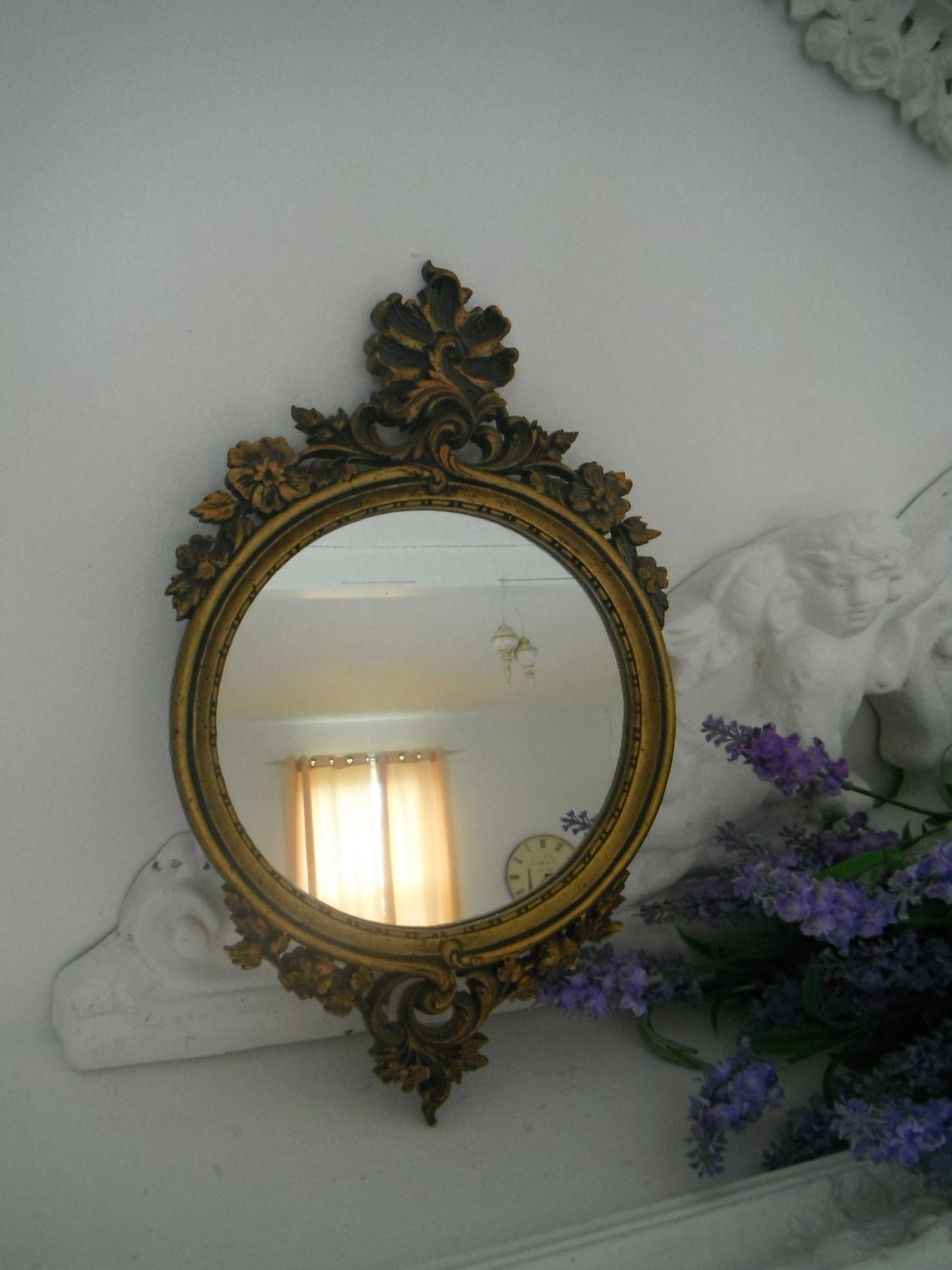 Reserved for Emily Vintage ornate small mirror shabby chic mirror french country wall mirror round mirror cottage decor victorian