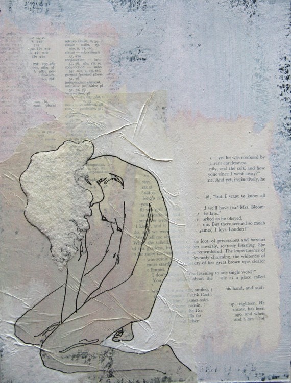 original mixed media figure drawing. the whiteness.