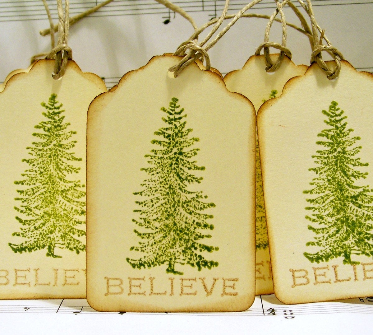 Christmas gift tag Tag-Vintage Looking Believe Gift Tags-Green and Cream