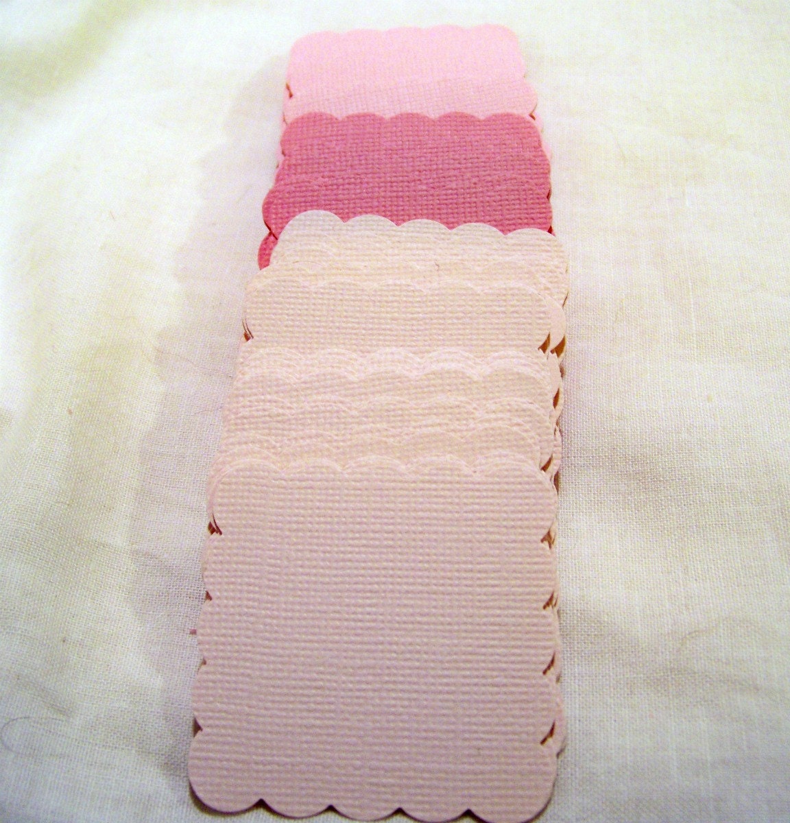 Set of 90 Die Cut Pink Scalloped Square Blank Tags for Wedding Wish, Escort Cards, Favors, DIY Wedding