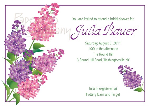 SPRINGTIME LILACS Bridal Shower Invitation - You Print Il_570xn