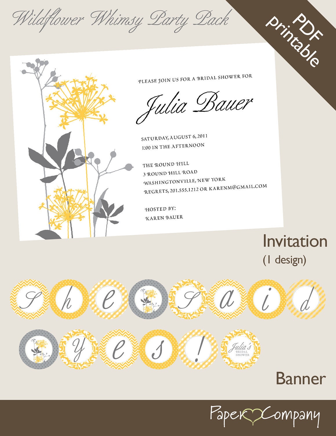 WILDFLOWER WHIMSY Bridal Shower Baby Shower Party Pack Printable, diy Il_570xn