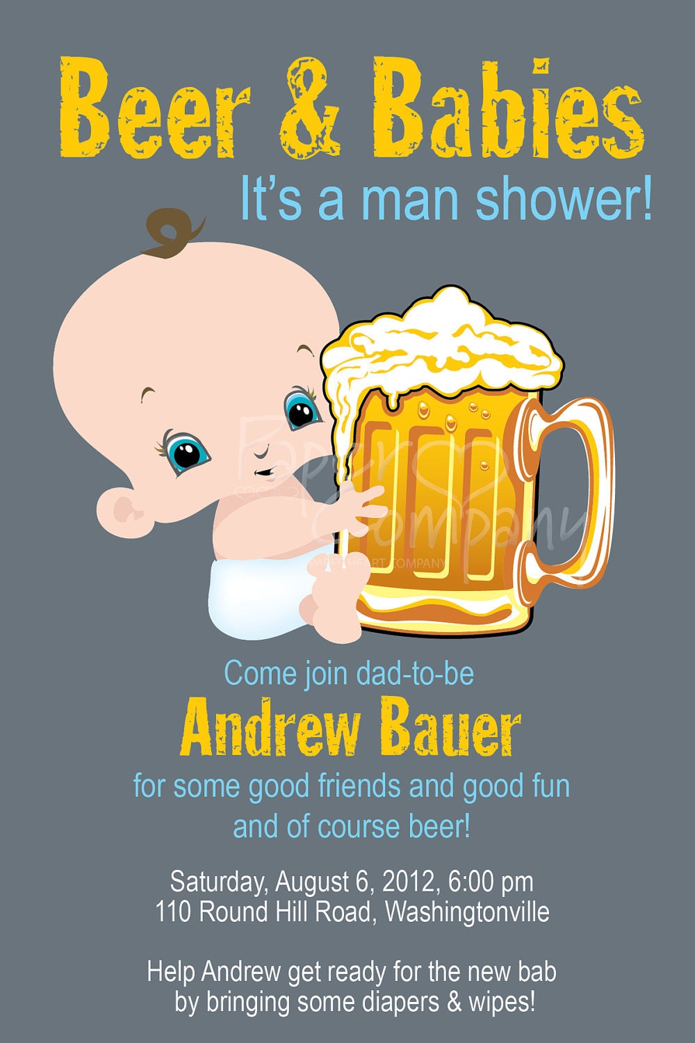 MAN SHOWER Beer and babies Diaper Party Invitation Printable diy Customizable