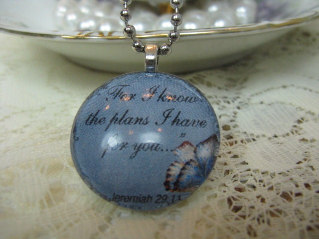 For I Know The Plans I Have For You Round 25mm Glass Tile Pendant Necklace Christian Jewelry