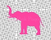 Pink Elephant Silhouette on Gray Lattice Facing Left Giclee 11x14