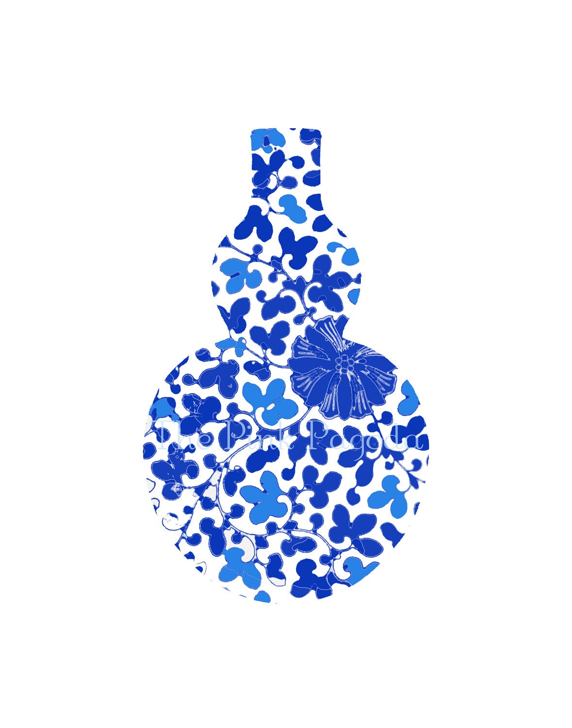 Blue and White Floral Chinoiserie Vase 11x14 Giclee