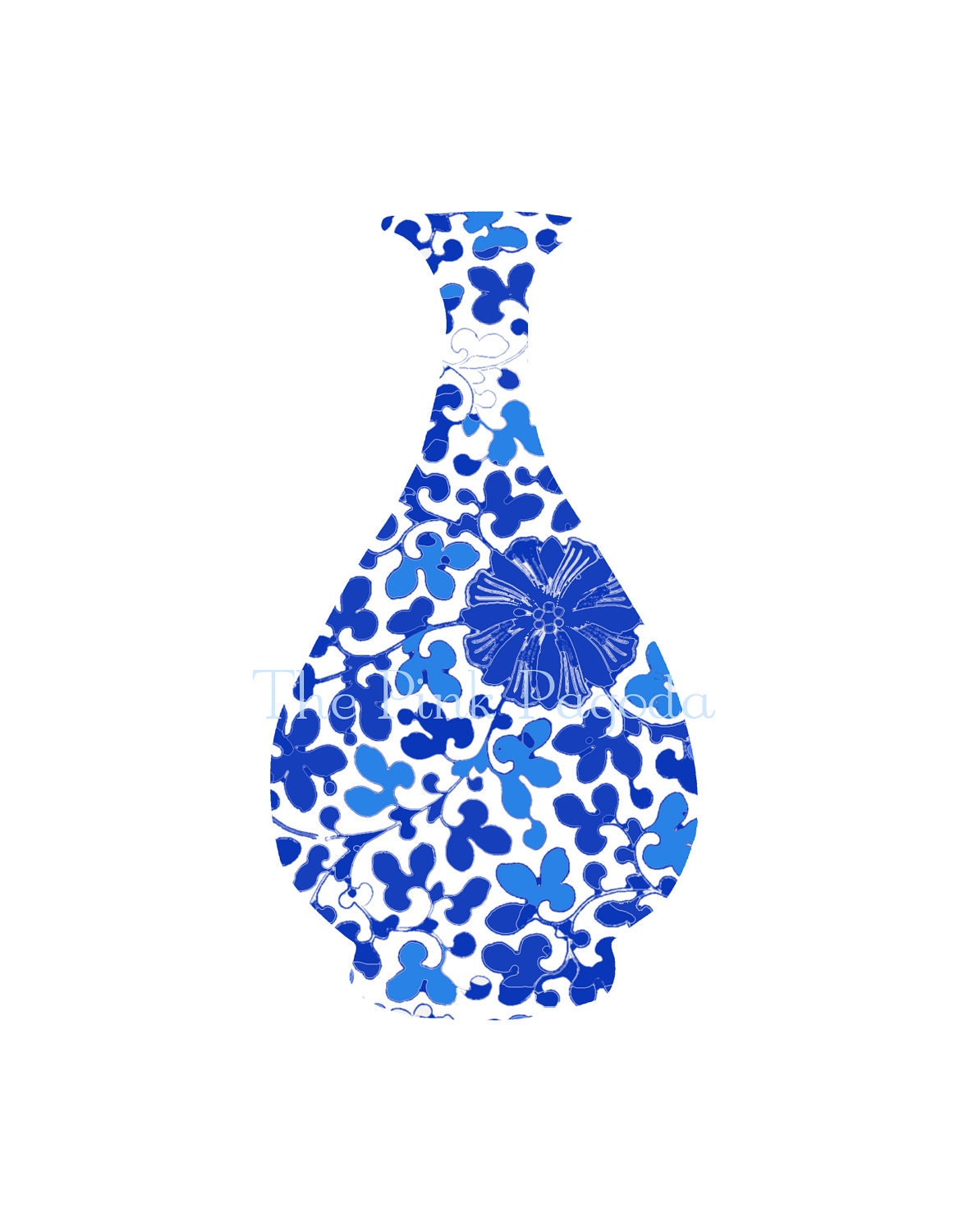 Blue and White Floral Chinoiserie Vase 11x14 Giclee