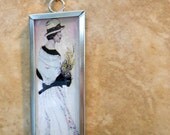 Pen and ink watercolor FLower Girl Original signed art pendant necklace