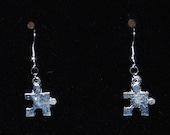 Autism Awareness earrings with small silver tone puzzle piece