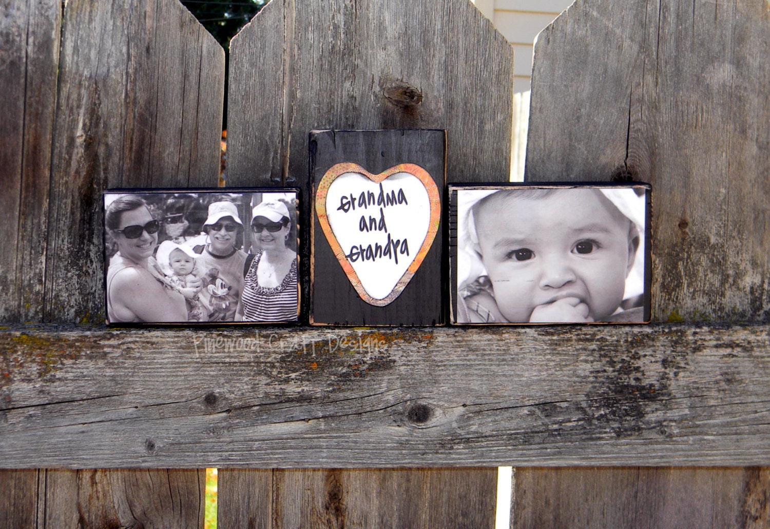 Set of 3 Primitive Wood Photo Blocks...personalized...great  gift idea