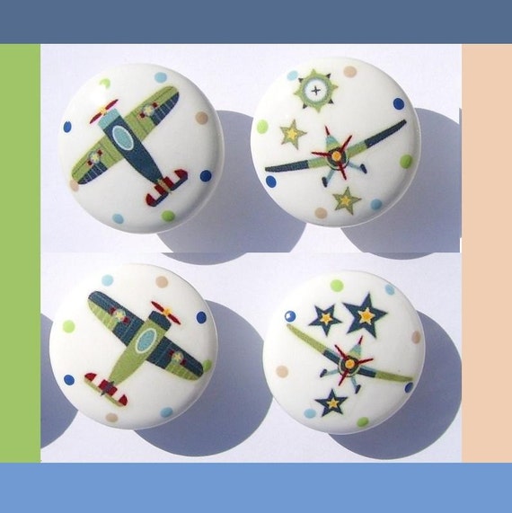 4 Wings Airplane Dresser Drawer Knobs boys by PATRINASPLACE