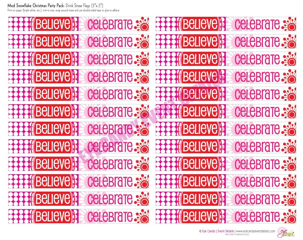 Mod Snowflake Printable Drink Straw Flags Il_170x135