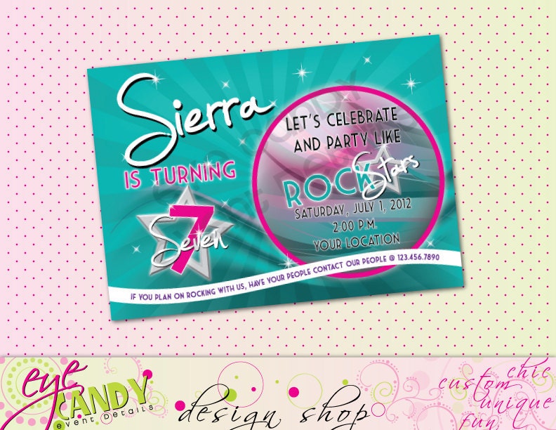 Party Like a Rockstar Invitation Design- Girls - Teen - Happy Birthday Party Invite - PRINTABLE RockStar Il_570xn