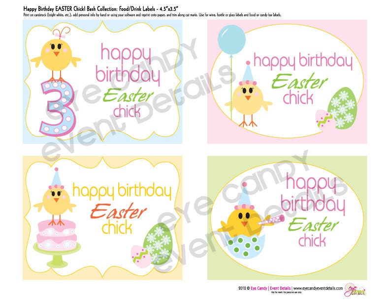 Happy Birthday EASTER Chick Full CUSTOM birthday collection - DIY Complete Printable Package Il_570xn