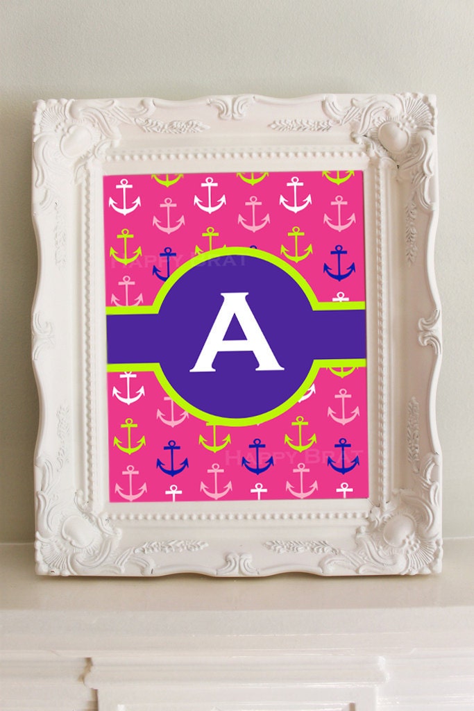 Initial Nautical Nursery Art Print - Personalized Initial, Monogram Print - 8 x 10