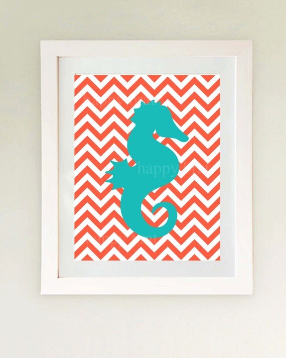 Seahorse Art -Modern Art Prints, Seahorse,Chevron  8 x 10