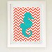 Seahorse Art -Modern Art Prints, Seahorse,Chevron  8 x 10