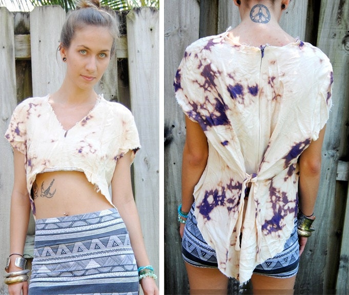 Vintage 90s Grunge Shirt / Hippie Festival Top / Bleach Tie Dye Shirt / Upcycled Mullet Top / XS / S / Extra Small / Small