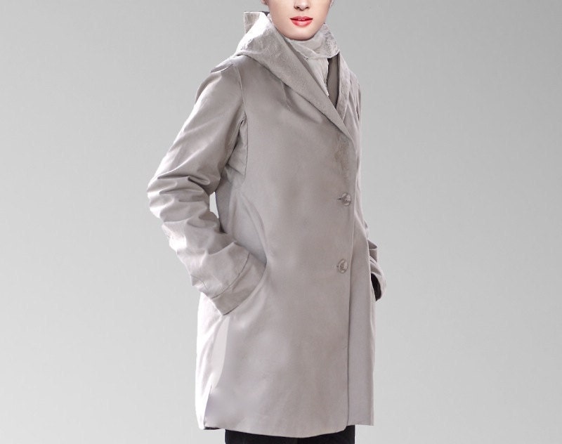 30% off Womens Hooded coat/ Beige coat/ Gray blouse/ / Coton coat/winter jacket/
