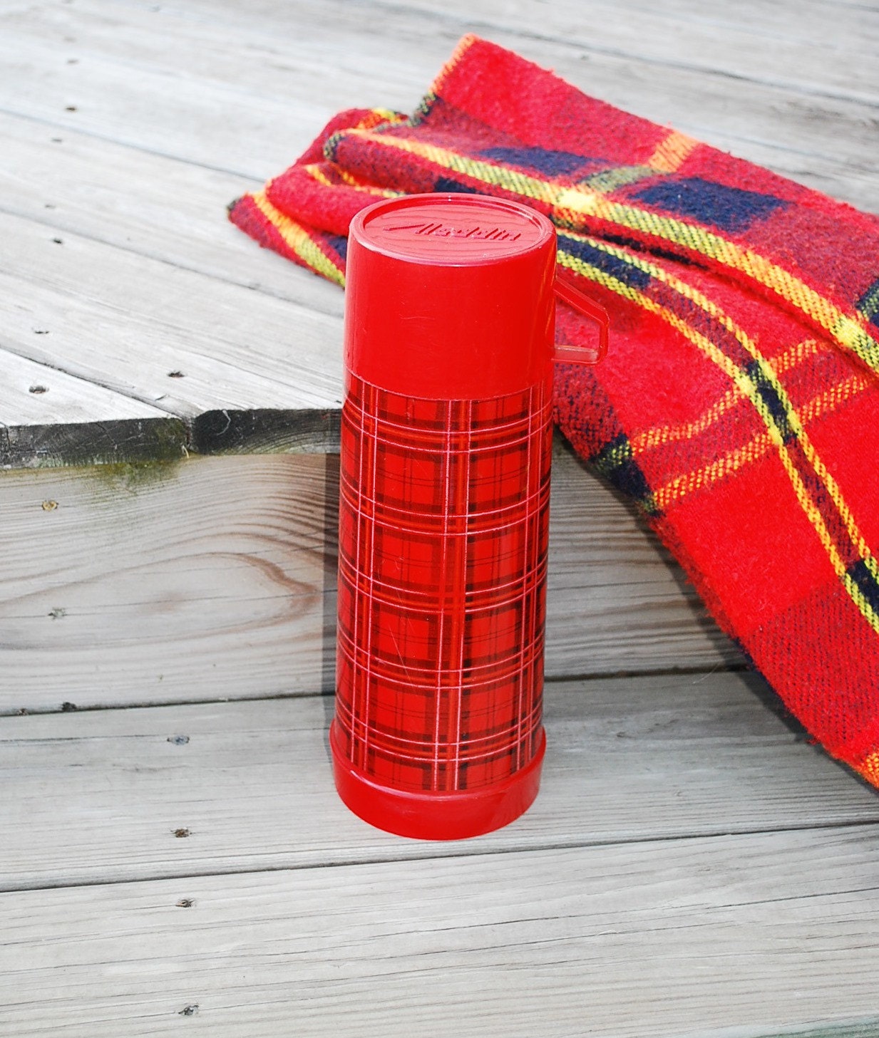 Aladdin Red Plaid Thermos with Glass Liner by BroadleyStreet