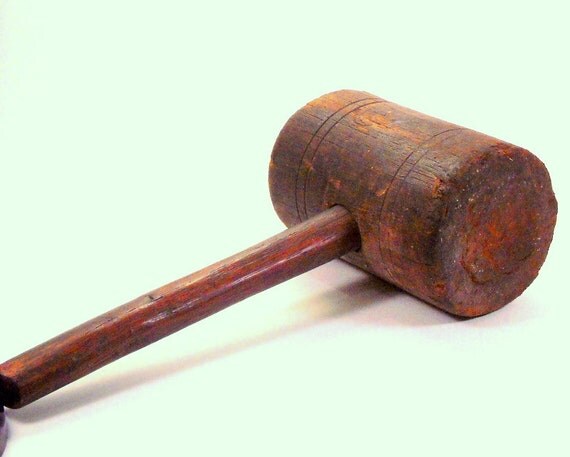 Items similar to Antique Wood Mallet, Vintage Wooden Mallet, Old Tools