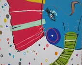Original Abstract Blue Love Elephant - 11x14 acrylic on canvas