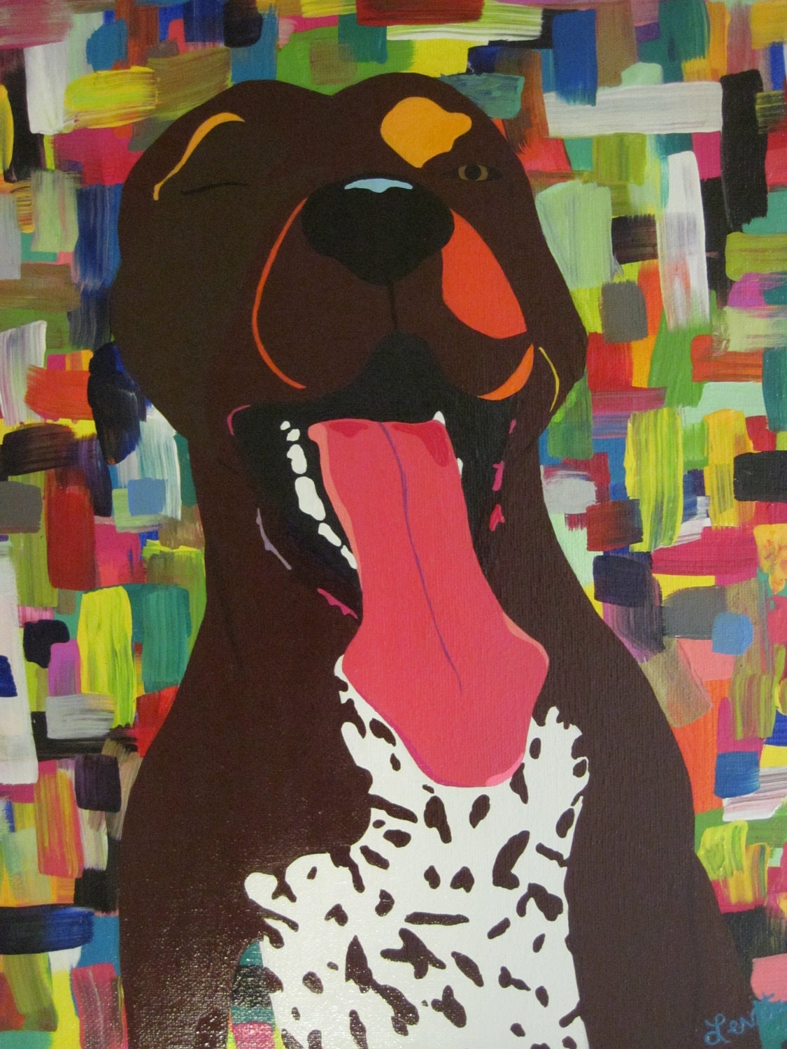 11x14 Custom Dog Pawps Pet Painting With Multi-colored Abstract Background