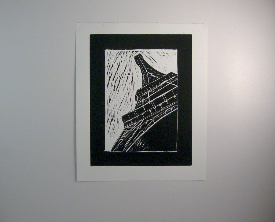 Eiffel Tower Paris France Linocut block print
