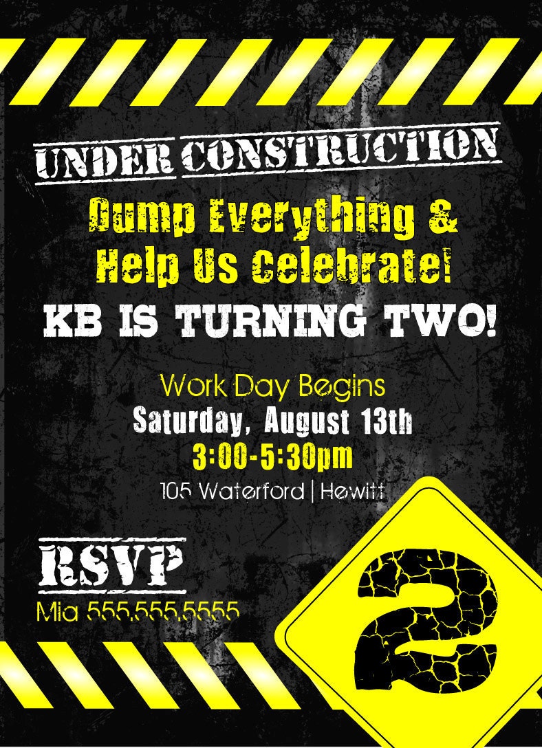 Construction Birthday Invitation-Digital File Only