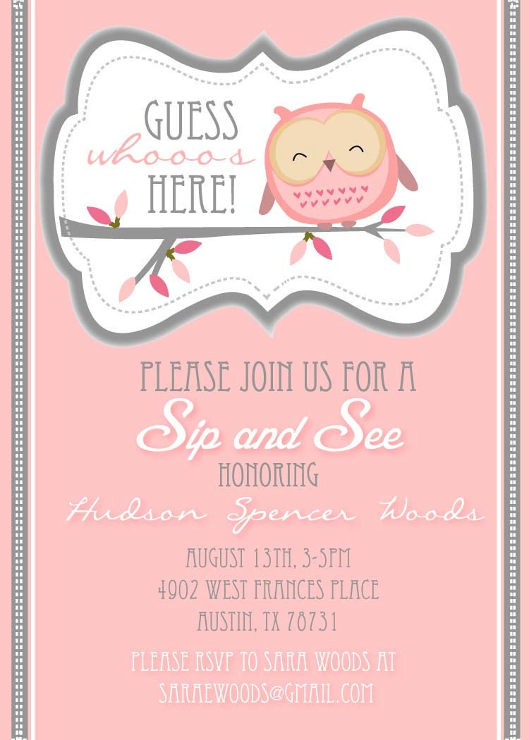 Sip and See Cute Owl Shower Invitation-Digital File Only