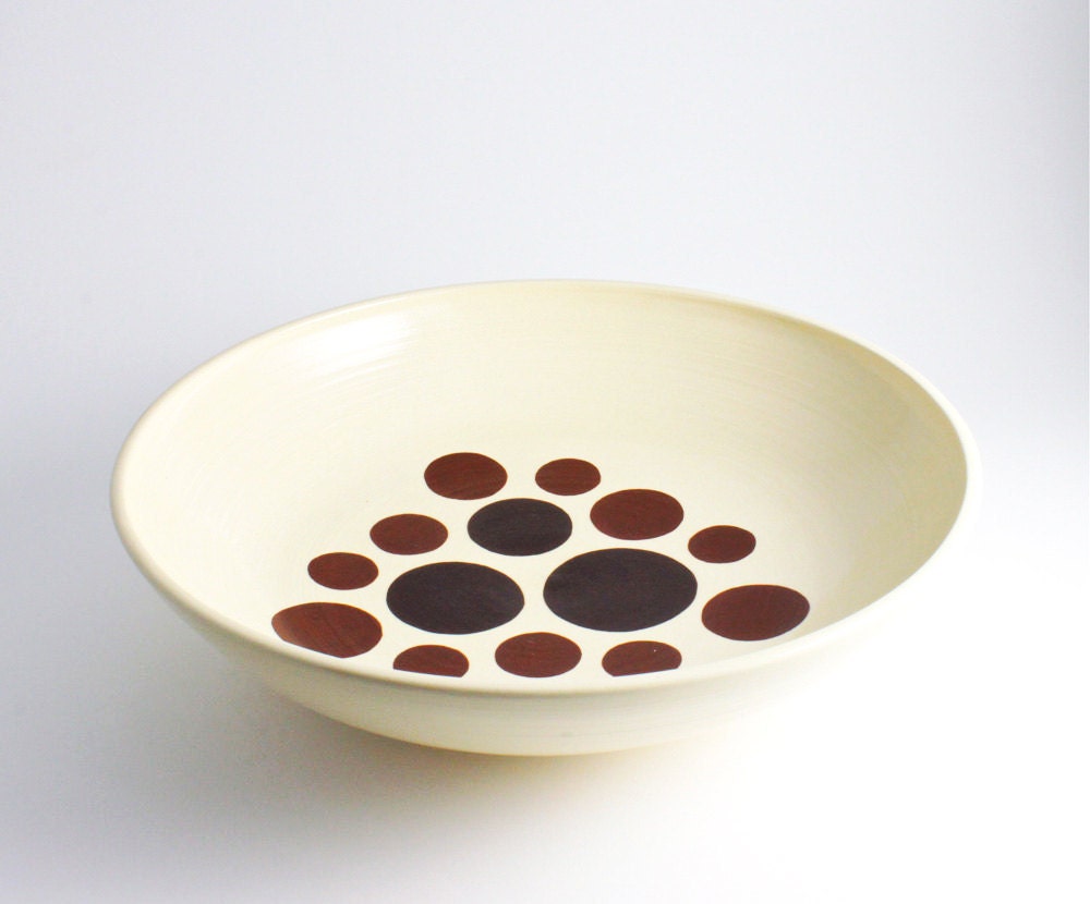 Chocolate and Espresso Polka Dot Bowl - Brown Spots on Winter White