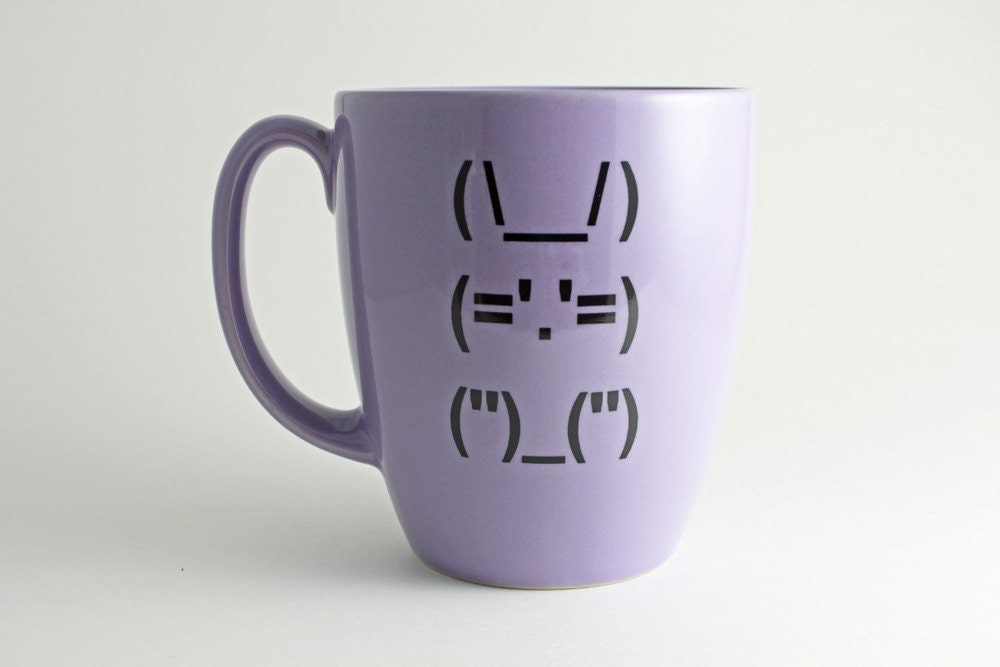 Ascii Bunny Rabbit Coffee Cup - Lilac Mug with Computer Punctuation Bunny