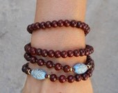 108 mala rosewood prayer beads and hand painted Middle Eastern bead wrap bracelet or necklace,  yoga jewelry