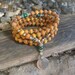 108 bead mala wrap bracelet , or necklace, sandalwood, malachite and Vintage coin