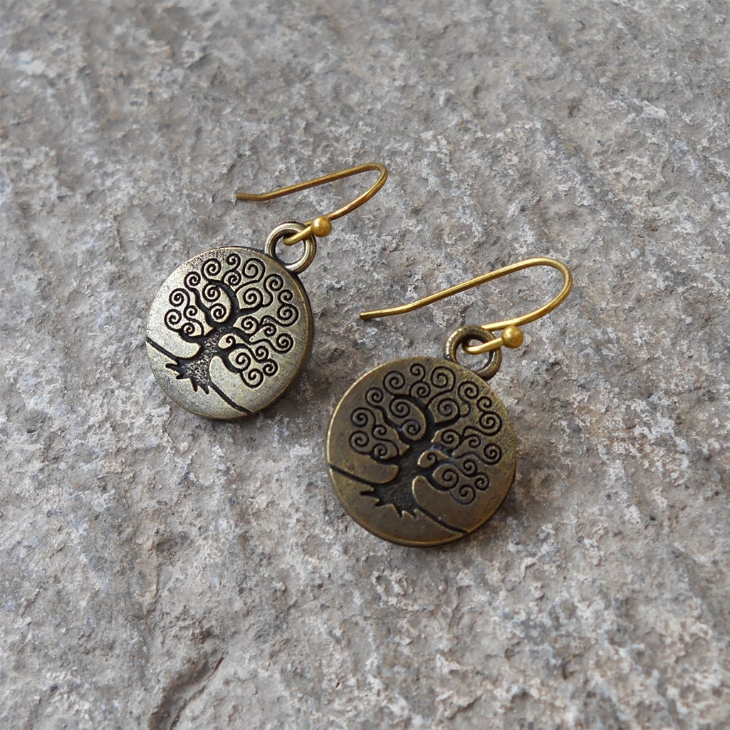 Tree of life earrings in antique bronze, yoga jewelry, free shipping