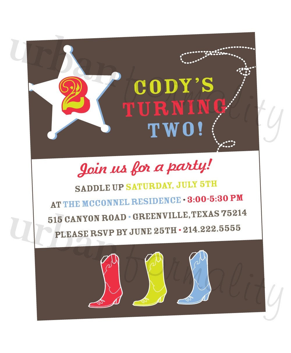 Printable PDF- Retro Cowboy Birthday Invite