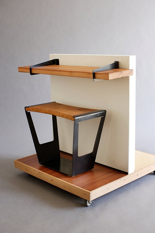 Giddyup Stool - black oxide steel base with reclaimed Cherry slab seat