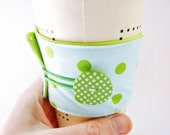Coffee or Tea Sleeve: Sky Blue and Lime Green Polka Dots, great for Teacher Thank Yous