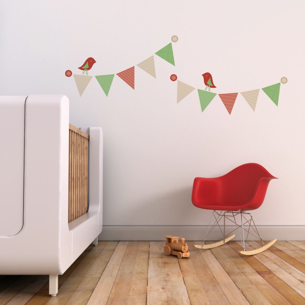 Kids Wall Decal, Nursery Decal and Wall Decal for Children's Rooms. Pennants and Birds Children Wall Decal
