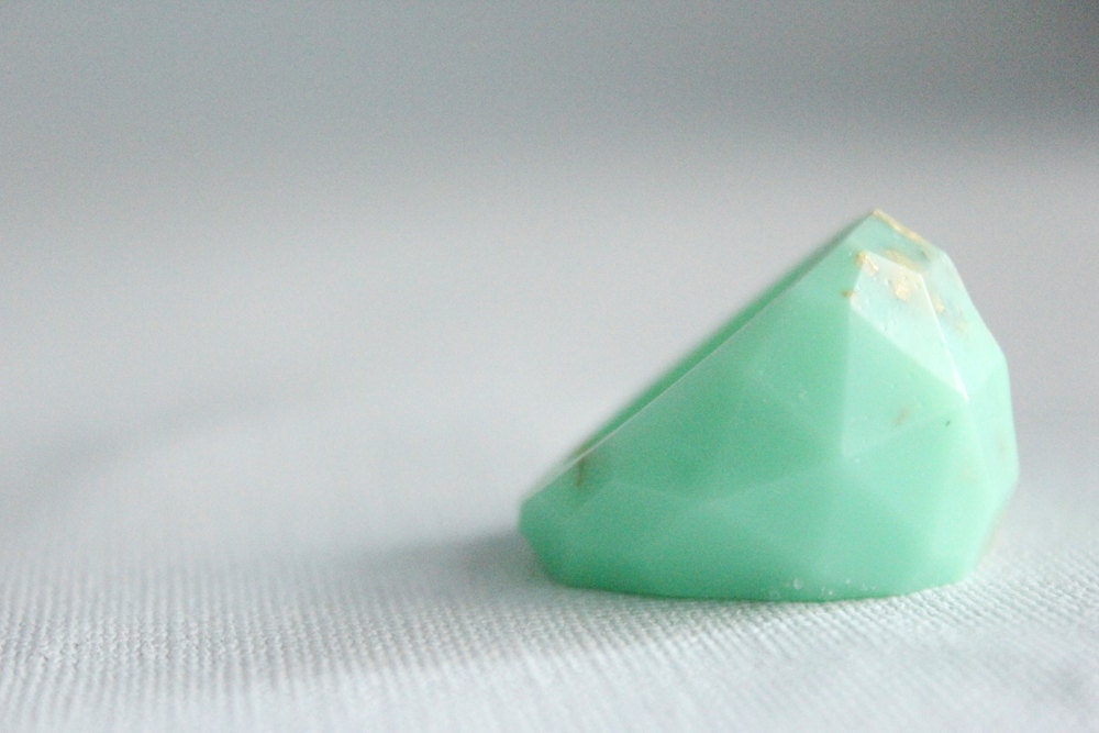 mint gold multifaceted eco resin ring with suspended gold leaf