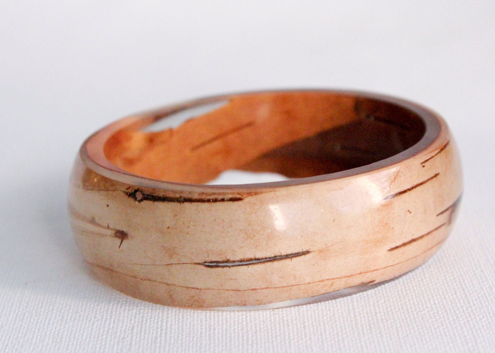 oval birch bark transparent eco resin bangle bracelet