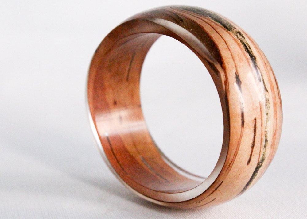 oval birch bark transparent eco resin bangle bracelet