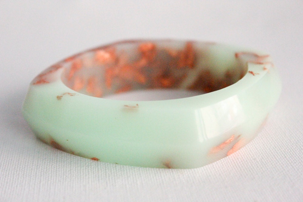 mint copper leaf square eco resin bangle