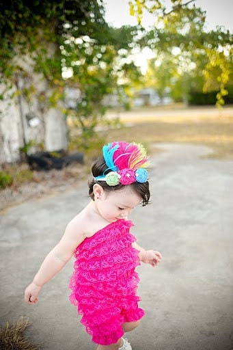 THE RIO--Hot Pink, Lime Green, Turquoise Flower & Feather Headband