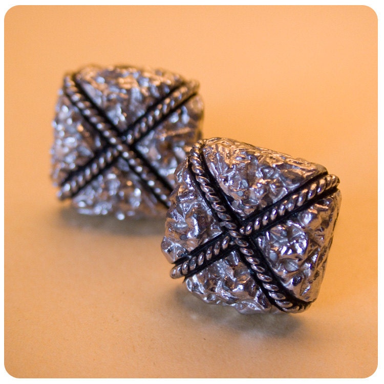 SWANK Vintage Cufflinks Silver-toned Textured Square Metal with X