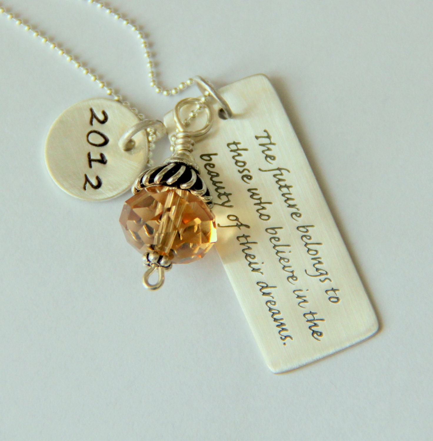 Grad, Inspirational, Sterling Graduation Jewelry, Grad Quote Gift, Follow Dreams Quote, High School Quotation 2013, College Grad