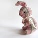 Stuffed animal bunny rabbit, pink, black, gray and white plaid, vintage 1950s, made in Japan, Easter Bunny